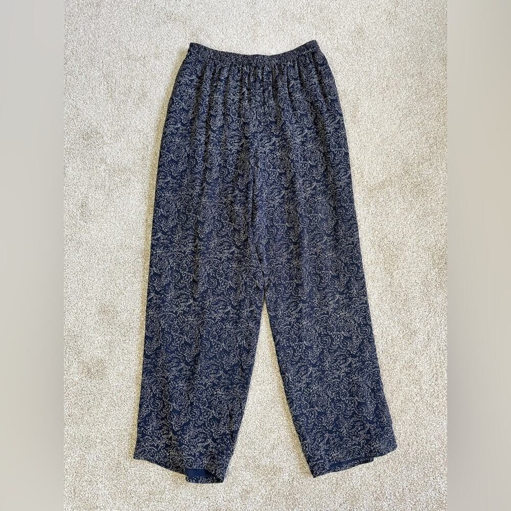Dana Buchman Vintage Silk Navy Blue Wide Leg Pants Size 12